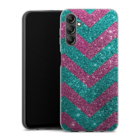 Coque pour Samsung A14 5G Chevrons Strass Violet Rose