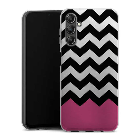 Coque pour Samsung A14 5G Chevrons Colorés Rose et Noir
