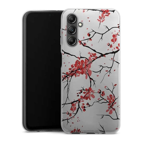 Coque Samsung Galaxy A14 5G fleurs de cerisier orientales blanches et rouges