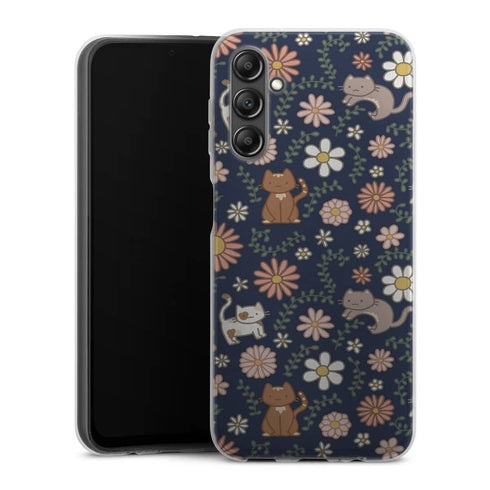 Coque Samsung Galaxy A14 5G Floral meower marine