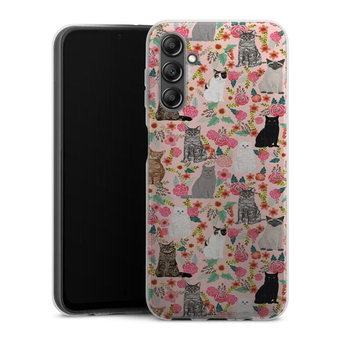 Coque Samsung Galaxy A14 5G Racesde chats mixtes florales