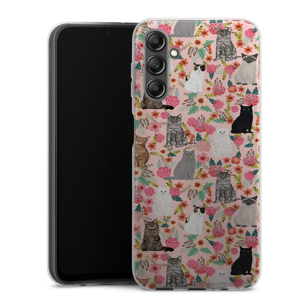 Coque Samsung Galaxy A14 5G Racesde chats mixtes florales