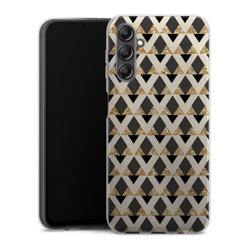 Coque pour Samsung A14 5G Glitter triangles in gold black and nude