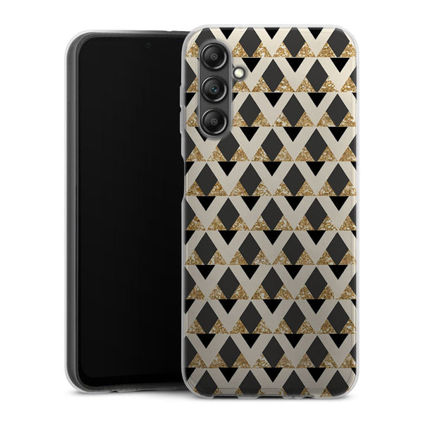 Coque pour Samsung A14 5G Glitter triangles in gold black and nude
