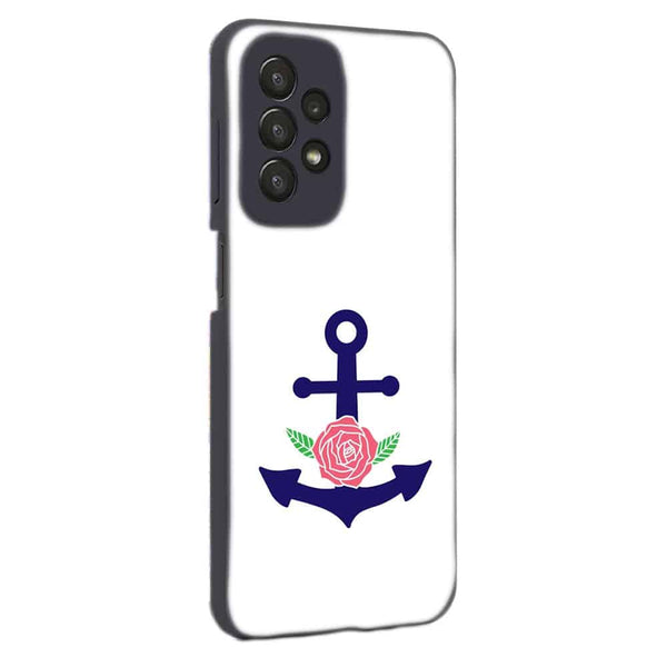 Coque Samsung Galaxy A23 5G ancre florale bleu marine et rose