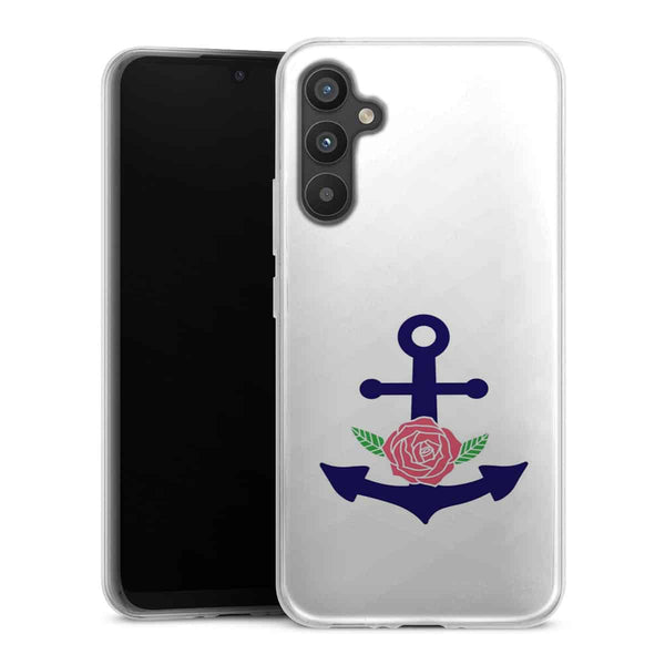 Coque Samsung Galaxy A34 5G ancre florale bleu marine et rose