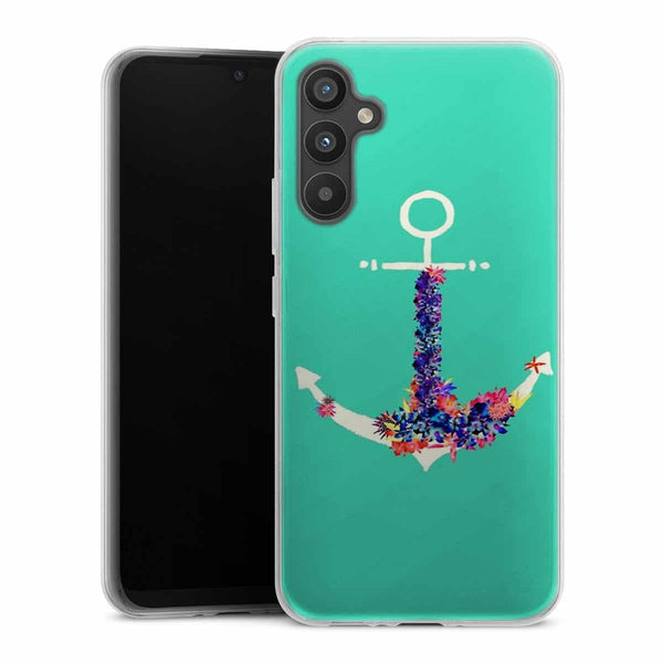 Coque Samsung Galaxy A34 5G ancre florale turquoise