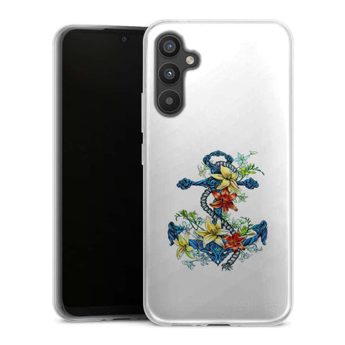 Coque Samsung Galaxy A34 5G ancre bleu avec illustration de lis du jour