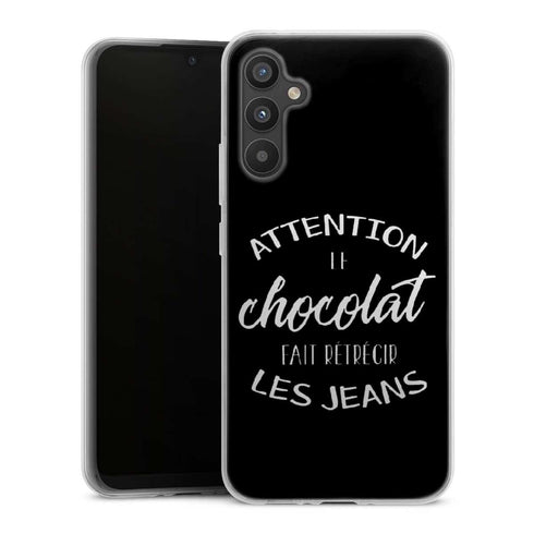 Coque Samsung A34 5G Attention le Chocolat fait retrecir les jeans