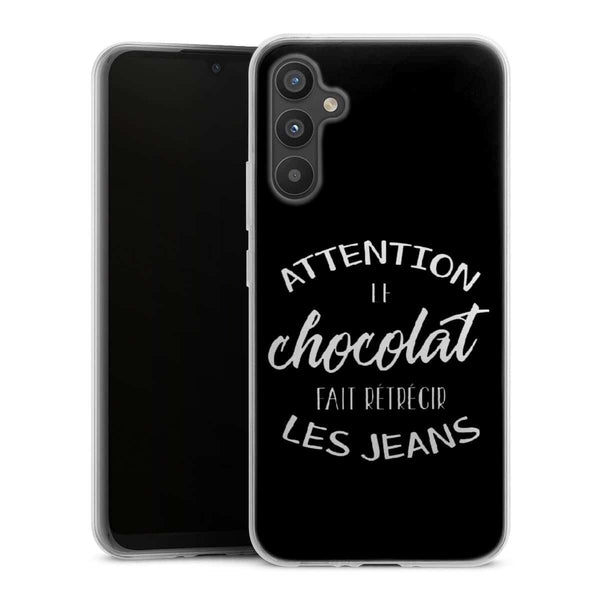 Coque Samsung A34 5G Attention le Chocolat fait retrecir les jeans