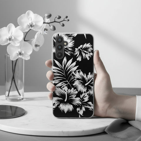 Coque de Tel Samsung Galaxy A34 5G motif Aesthetic noir et Blanc Fleurs Sauvages Noires