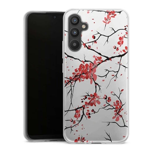 Coque Samsung Galaxy A34 5G fleurs de cerisier orientales blanches et rouges