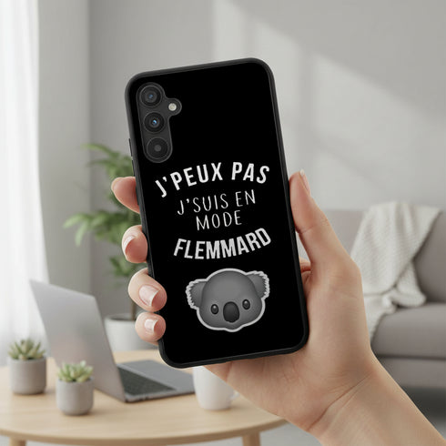 Coque pour portable Samsung A34 5G Je peux pas je suis en mode Flemard, personnalisée avec texte humoristique