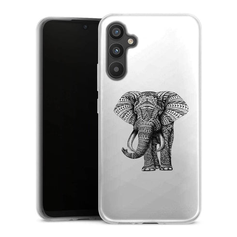 Coque Samsung Galaxy A34 5G Noir dessin Blanc Elephant