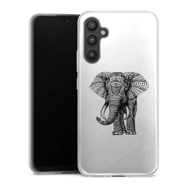 Coque Samsung Galaxy A34 5G Noir dessin Blanc Elephant
