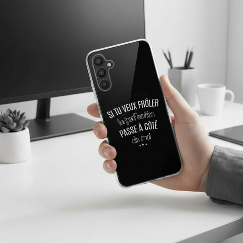 Coque à textes A34 5G Si tu veux froler la perfection, motif aesthetic noir et blanc, sur une protection antichocs silicone souple