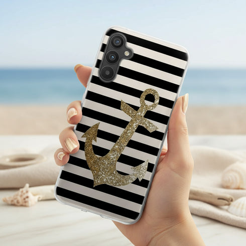 Coque Housse renforcée Samsung Galaxy a34 5G motif gold glitter anchor, en silicone imprimée Made in France