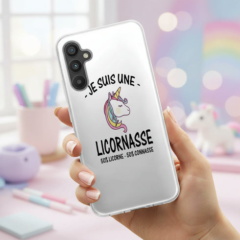 Coque pour Samsung A34 5G Je suis une Licornasse, protection de silicone