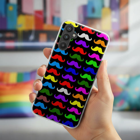 Coque colorée pour Samsung A34 5G Moustaches Multicouleurs, motif pattern aesthetic