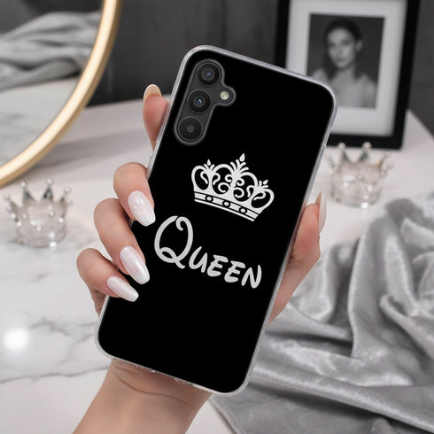 Coque renforcée Samsung A34 5G Queen, fun et originale, en silicone noir, bords transparents