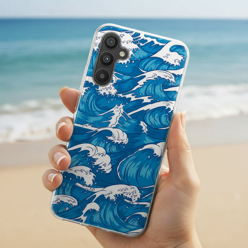 Coque renforcée en silicone pour téléphone portable Samsung Galaxy A34 5G Storm Waves Seamless Pattern Ocean