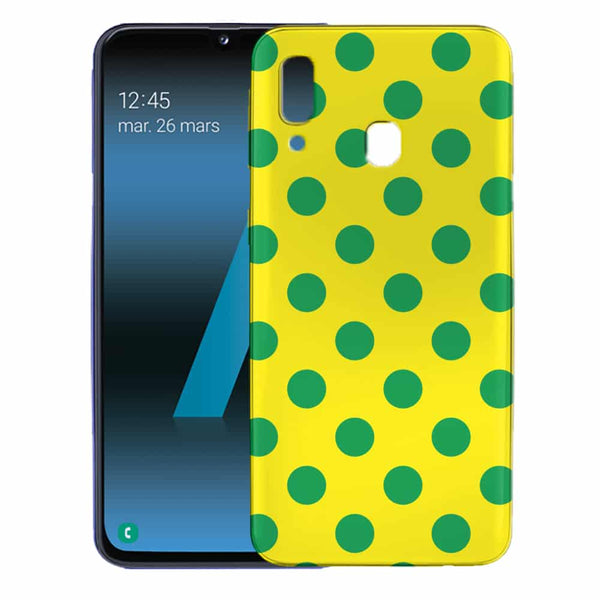 Fun, Jaune à Pois Verts - Coque telephone portable antichocs Samsung A40