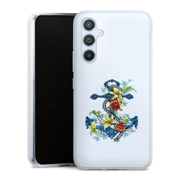 Coque Samsung Galaxy A54 5G ancre bleu avec illustration de lis du jour