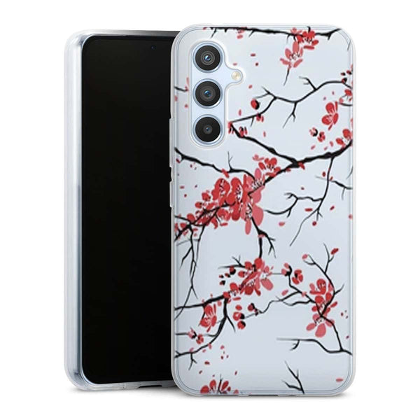 Coque Samsung Galaxy A54 5G fleurs de cerisier orientales blanches et rouges