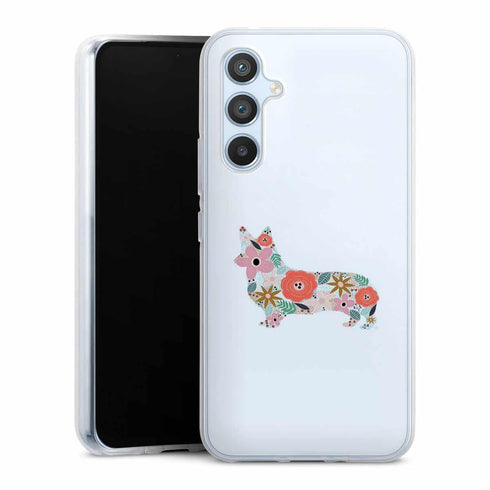Coque Samsung Galaxy A54 5G floral corgi