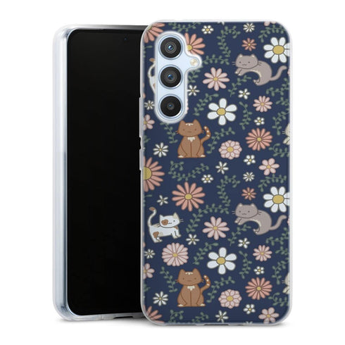 Coque Samsung Galaxy A54 5G Floral meower marine