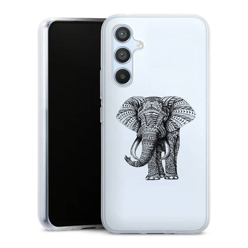 Coque Samsung Galaxy A54 5G Noir dessin Blanc Elephant