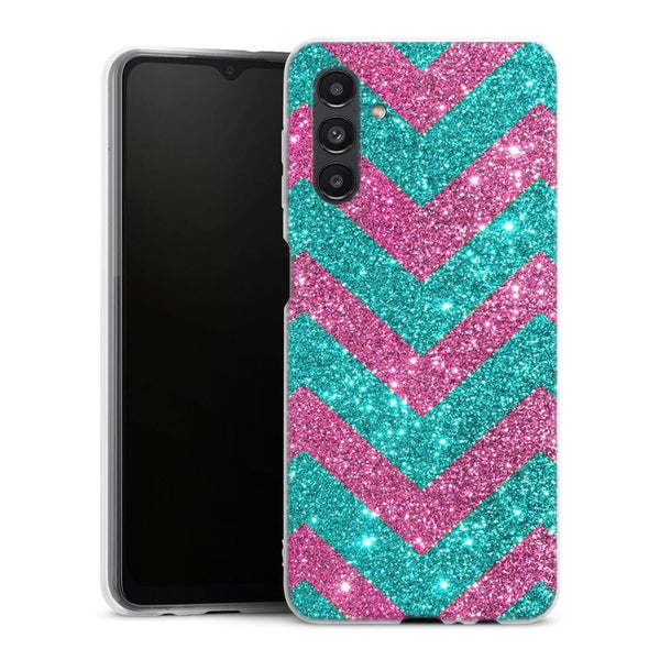 Coque pour Samsung A04S Chevrons Strass Violet Rose