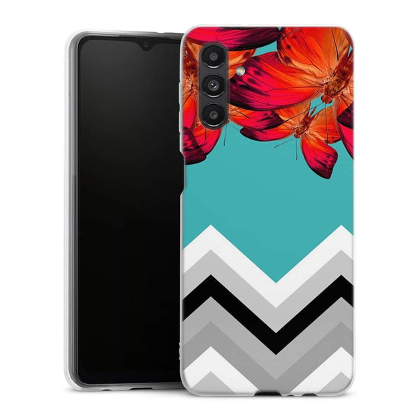 Coque pour Samsung A04S Papillon Aurore et Chevrons