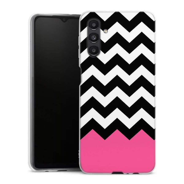 Coque pour Samsung A04S Chevrons Colorés Rose et Noir