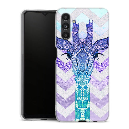 Coque Samsung Galaxy A04S Glitter Girafe Bleu