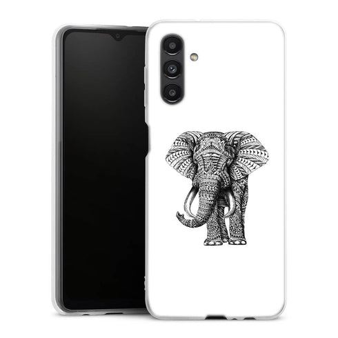 Coque Samsung Galaxy A04S Noir dessin Blanc Elephant