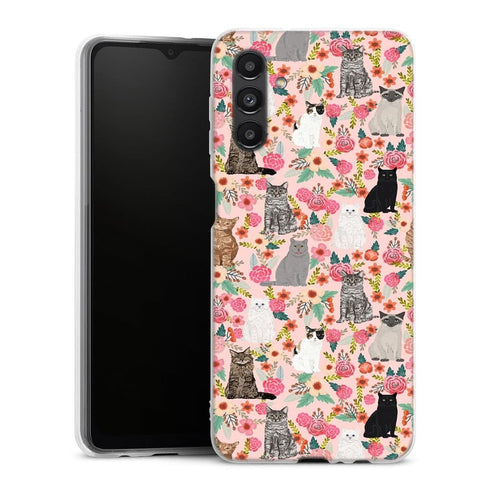 Coque Samsung Galaxy A04S Racesde chats mixtes florales