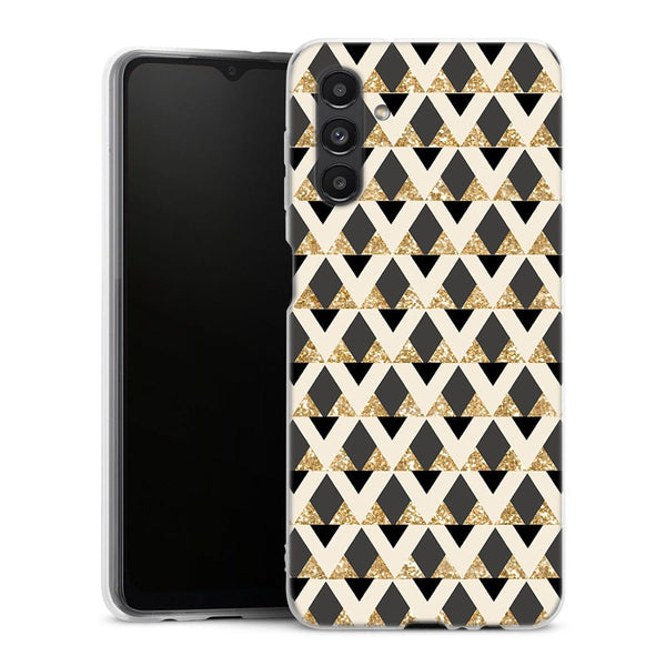 Coque pour Samsung A04S Glitter triangles in gold black and nude