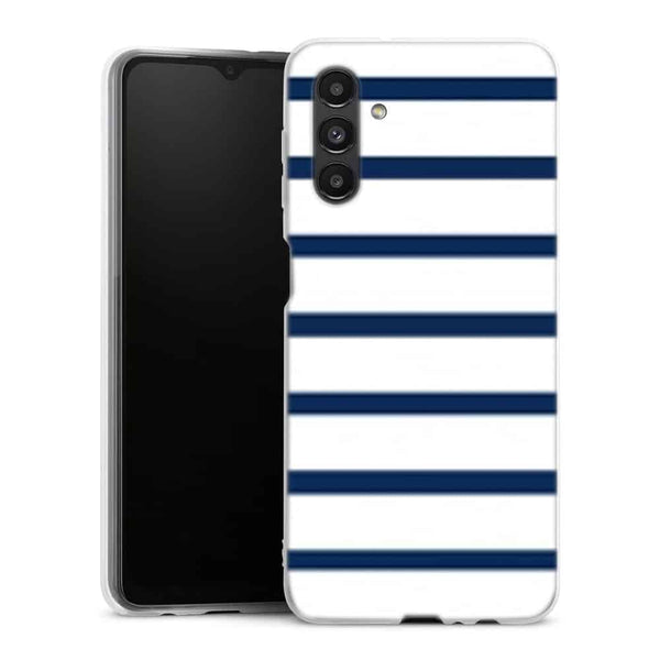 Coque pour Samsung A04S Bandes Mariniere Noires Blanches