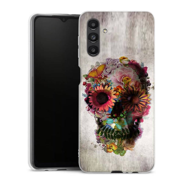 Coque pour Samsung A04S Skull flowers gardening