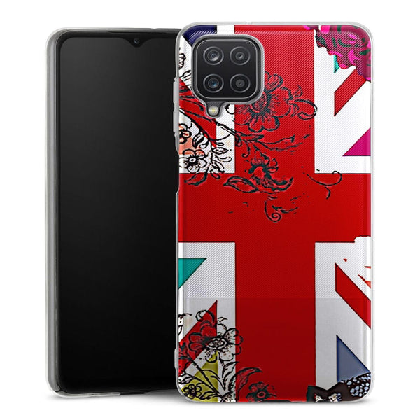 Coque pour Samsung Galaxy A12 union jack a fleurs