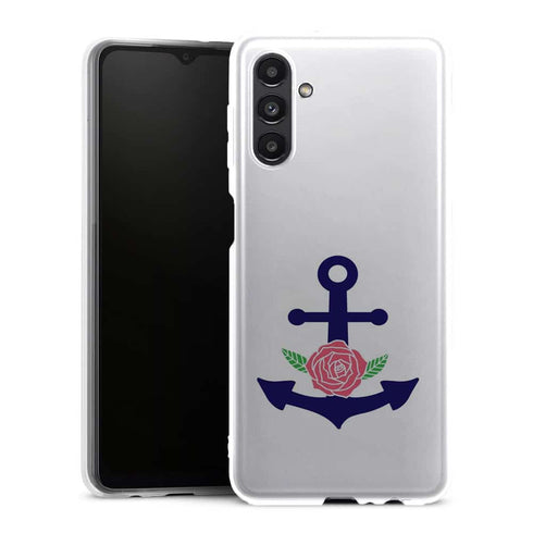 Coque Samsung Galaxy A13 5G ancre florale bleu marine et rose - MaCoquePerso