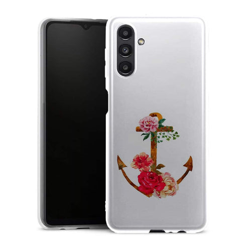 Coque Samsung Galaxy A13 5G ancre florale fleurs roses et rouges - MaCoquePerso
