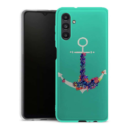 Coque Samsung Galaxy A13 5G ancre florale turquoise - MaCoquePerso