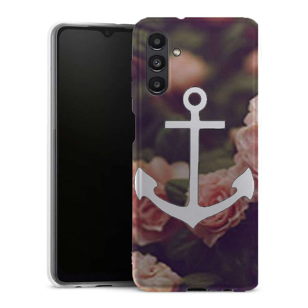 Coque Samsung Galaxy A13 5G ancre florale fond de roses - MaCoquePerso