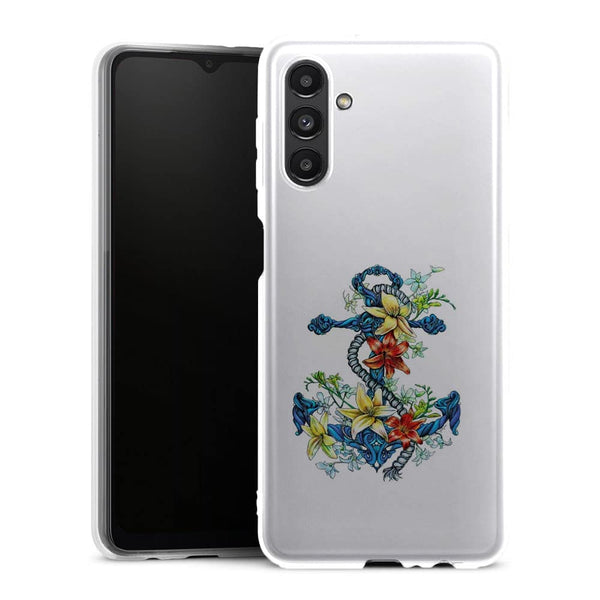 Coque Samsung Galaxy A13 5G ancre bleu avec illustration de lis du jour - MaCoquePerso
