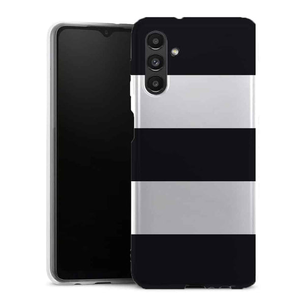 Coque Samsung Galaxy A13 5G Bandes Mariniere Noires Blanches - MaCoquePerso