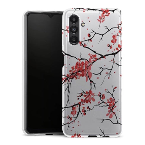 Coque Samsung Galaxy A13 5G fleurs de cerisier orientales blanches et rouges - MaCoquePerso