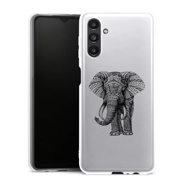 Coque Samsung Galaxy A13 5G Noir dessin Blanc Elephant - MaCoquePerso
