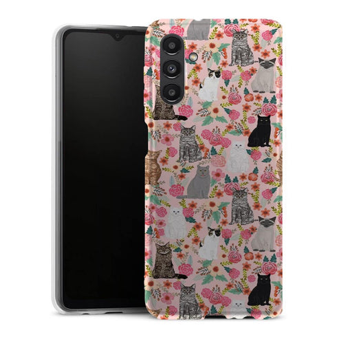 Coque Samsung Galaxy A13 5G Racesde chats mixtes florales - MaCoquePerso